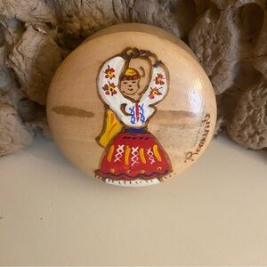 Vintage Handmade Romanian Folk Art Wood Trinket Box Hand Painted Lidded